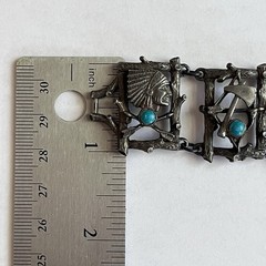 Vintage Metal Native American Motif Figural Panel Link Bracelet – Unsigned
