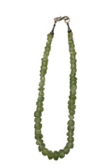 Vintage Chunky Green Prehnite Beaded Chip Nugget Necklace Handmade 18″ Choker