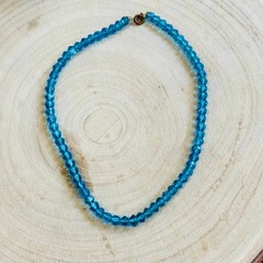 Vtg teal blue Glass Necklace Hand Cut Carved Beads Art Deco Czech Flapper 14″