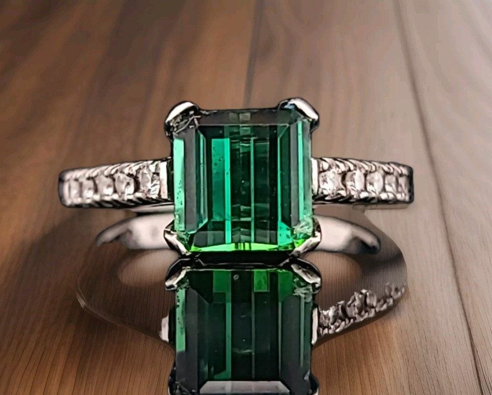 Vintage Platinum Engagement Ring 1.96CT. Gem Natural Green Tourmaline
