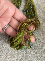 Multi Strand (25) Seed Bead Necklace 16” Choker Green and Brown Beads
