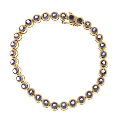 Vintage STS 4.00ct Bezel Set 32 Bright Medium Blue Tanzanite Bracelet 7 In Chain