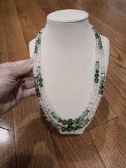 Vtg Vendome Signed Green Clear Crystal Glass AB Beaded Double Strand Necklace