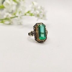 925 silver created emerald ring vintage antique Handmade Size 7