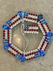 Vtg Dominique Red White (Clear) Blue Rhinestone Patriotic USA Flag Large Brooch