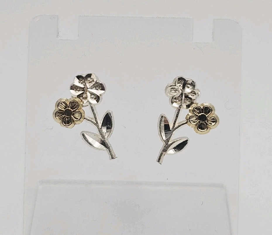 JTI Triple Heart Sterling Silver 2 Tone Flower Post Back Earrings .55″