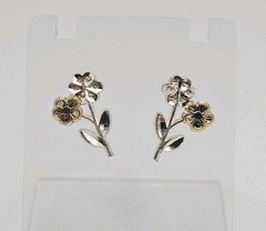 JTI Triple Heart Sterling Silver 2 Tone Flower Post Back Earrings .55″