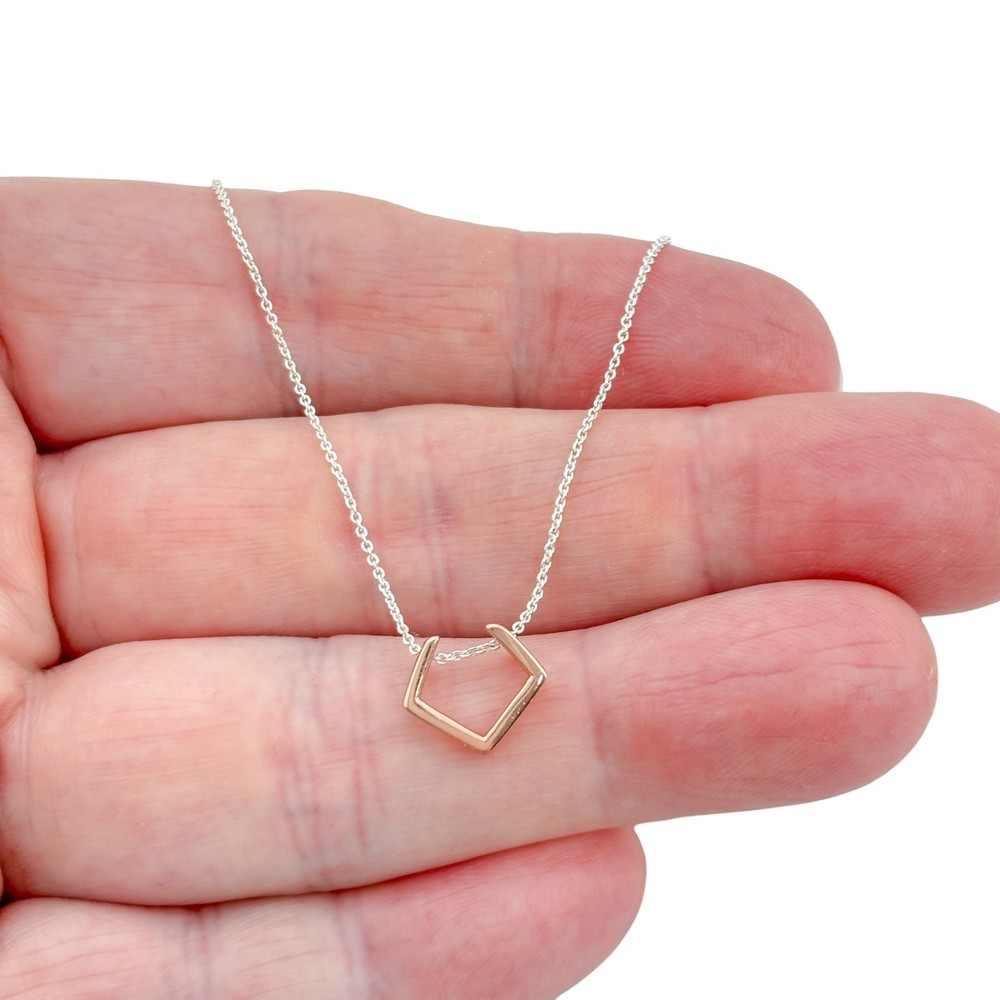 Vintage Sterling Silver 925 Rose Gold Geometric Pendant Necklace Size 16″-18″