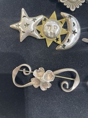 Lot Of VINTAGE STERLING SILVER BROOCHES 925 & TAXCO Flower Guitar Sun Moon Chair