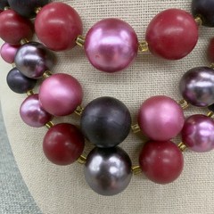 Vintage Necklace Multi Strand Pink Purple Beads Japan Adjustable Length READ