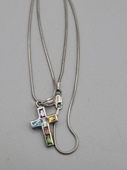 Sterling Silver CW Mosiac Crystal Pendant Necklace 18″ 925 ITALY Snake Chain
