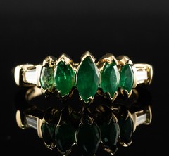 Natural Emerald Diamond Tapered Baguette Ring 14K Gold Band