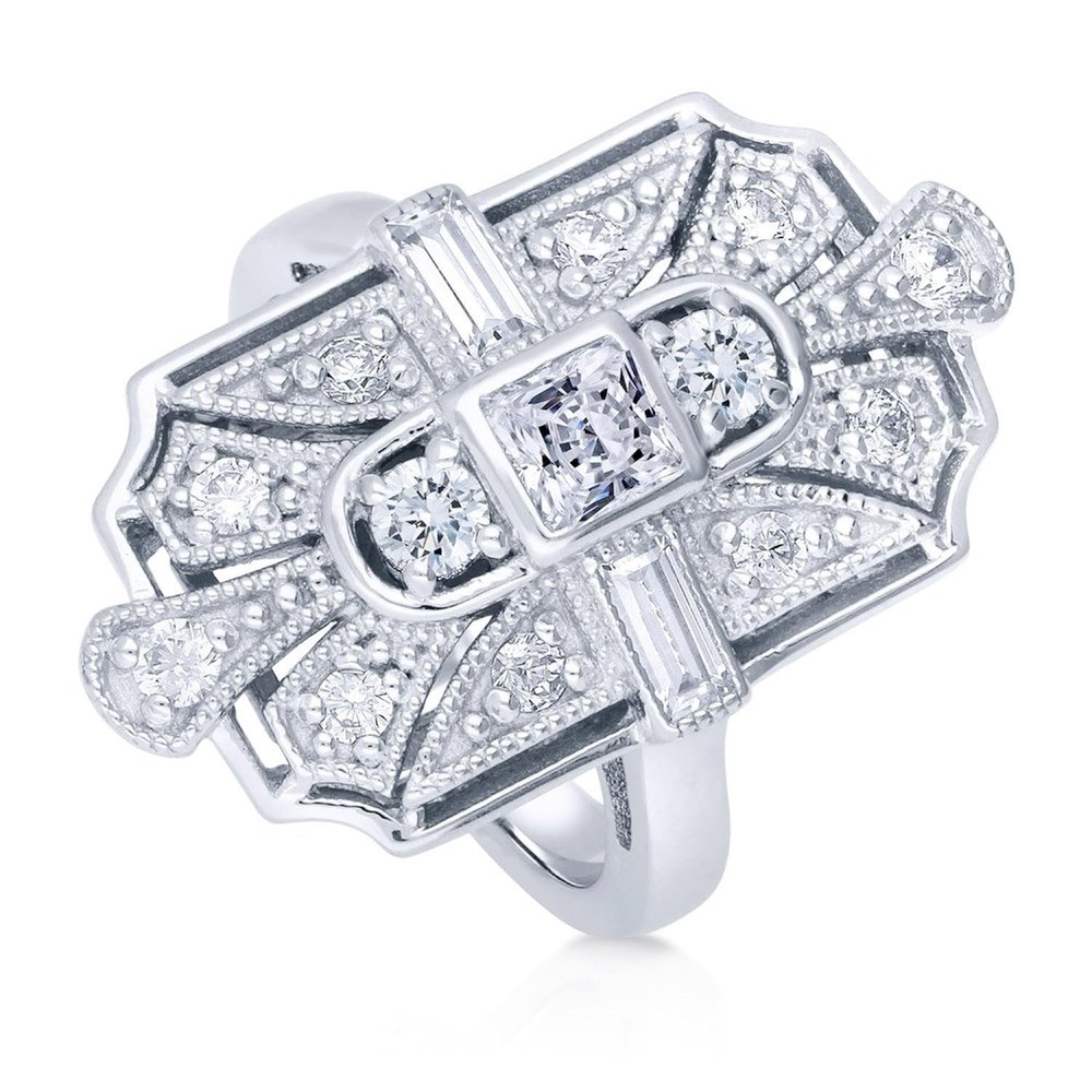 Art Deco Milgrain Ring intricate Vintage Style Statement Design Ring Moissanite