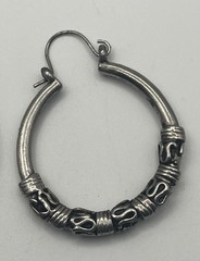 Vintage Sterling Silver Bali Tribal Hoop Earrings Oxidized Wire Wrap Design