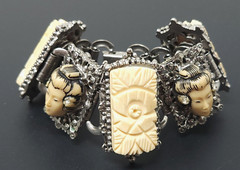 Vintage Selro Selini Asian Face Silver tone Bracelet 7″