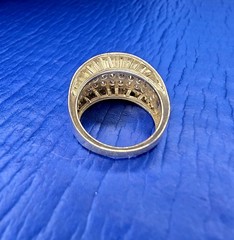 Vintage Two-Tone 925 Sterling Silver Chocolate Pavé & Baguette Dome Ring — AS-IS