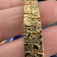 Vintage Herringbone Nugget Textured Chain Necklace Gold Tone 32”