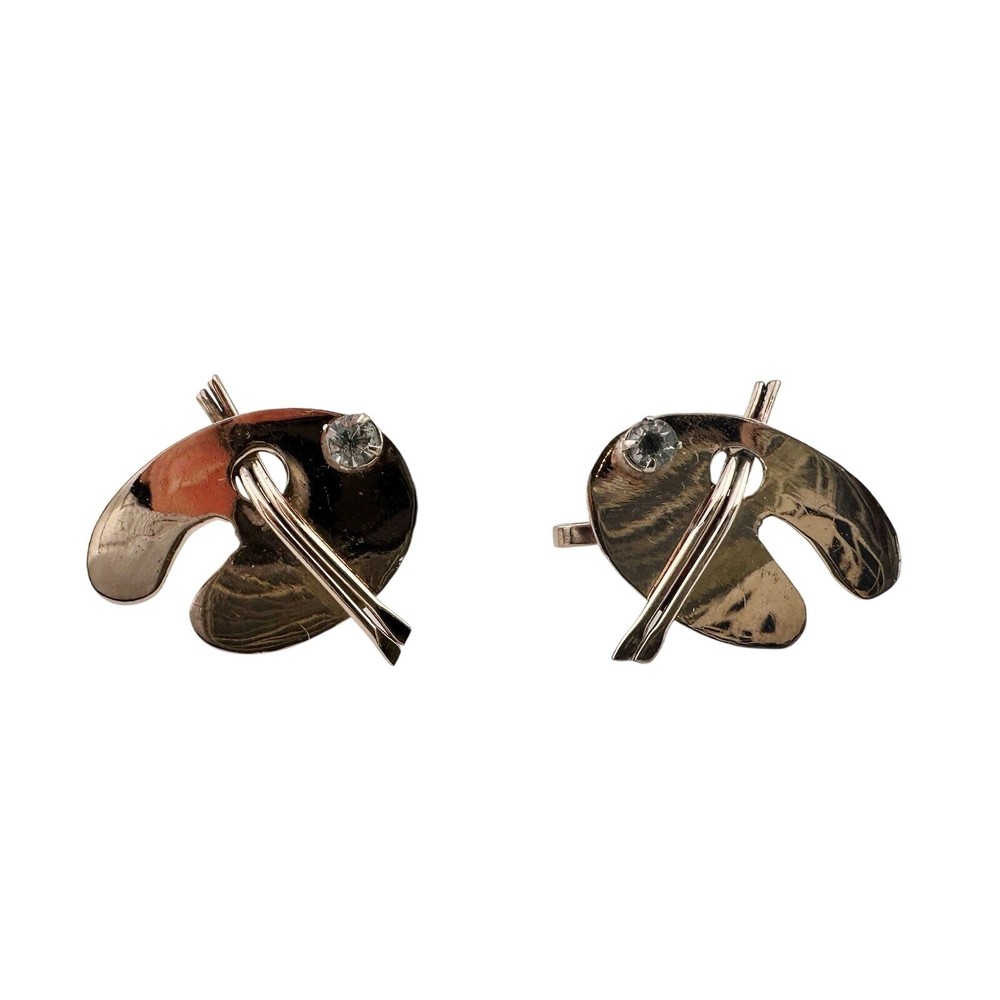 Vintage Mid Century Modern Paint Palette Rose Gold Tone Screw Back Earrings