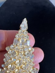 Vintage Eisenberg Ice Christmas Gold Tree Brooch Pin w/Rhinestones 2.25″
