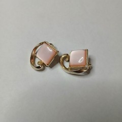 CHAREL Earrings Art Deco Clip Ons Mid Century Pink Moonglow Gold Tone Signed