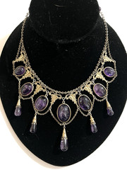 ANTIQUE VICTORIAN STERLING SILVER GILT LARGE AMETHYSTS NECKLACE CHOCKER