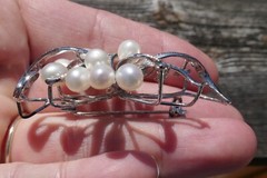 Vintage Sterling Silver & 5.2mm Freshwater Pearl Spray Designed Brooch / Pin