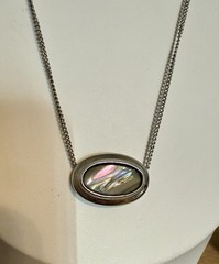 Avon 1978 Vintage Abalone Slide Pendant Necklace, Silver Tone, 16-18″ Length