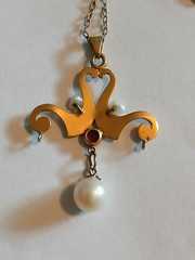 Victorian Lavalier Necklace Pendant 10k & Chain Gold & Pearls Garnet READ Descr