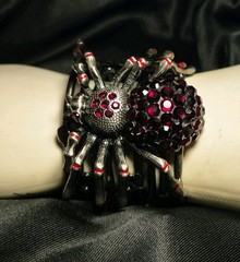Vintage Spider Statement Ruby Red Rhinestones Silver Adjustable Cuff Bracelet