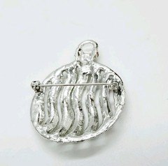 Christmas Ornament Brooch Ball Silver tone Multicolored Crystal Accent 2.25 in