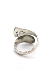 Sterling Silver Siam BB Hand Engraved Bypass Ring Adjustable Size 5 to 11