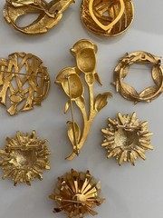 Lot of Seven Vintage Goldtone Pins + One Clip – All in Excellent Condition