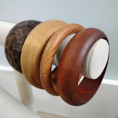 Lot Natural Wood Carved Bangle Bracelets Sz 7.5-8 Chunky Minimalist Vintage Bare