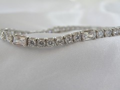 Vintage Sterling Silver 925 Baguette Cubic Zirconia Tennis Bracelet 7″
