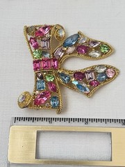 Vintage Unsigned Hollycraft 1957 Style Bow Brooch Pin Multi Color Rhinestone Pas