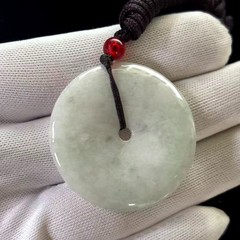 Natural Light green Jade Jadeite Round Pendant, 40x40x5mm, adjustable Cord 23 in