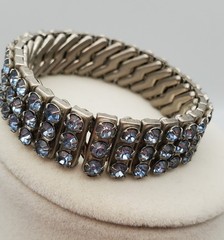 Vintage Light Blue Rhinestone Expandable Silver Tone Metal Bracelet, c. 1950’s