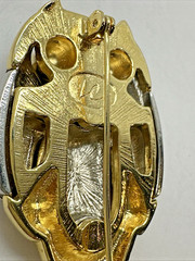 VTG Liz Claiborne Silver and Gold Tone Owl Brooch with Crystal Rhinestone Eyes