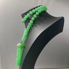 Vintage Lucite Bead Tassel Necklace Green UV Reactive Glow Jewelry