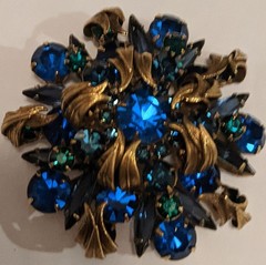 JULIANA DELIZZA ELSTER GOLDTONE SAPPHIRE BLUE RHINESTONE VENUS FLAMES SET