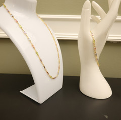 Rainbow crystals jewelry set 18-in necklace 7-in bracelet bezel-set stamped BZL