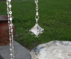 Antique Vintage Sterling Silver open-back faceted Crystal Chain Necklace Fob 63″