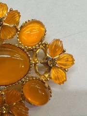 Flower Honey/Amber Cabochons Vintage Pin Brooch Gold J-195 MISSING 2 PETALS