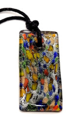Art Glass Pendant Necklace Vibrant Cobalt Foil Silver Dust Mosaic Style Dichroic