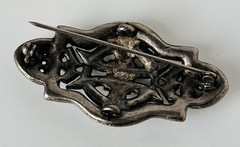 Vintage Brooch Art Deco Rhinestone Pave Pot Metal Pin Silver Tone Statement