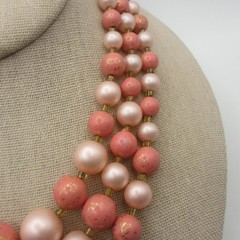 Vintage Beaded Necklace Layered Pink Japan 15 inch