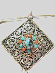 Vtg Necklace Pendant Tibet Amulet Sterling silver Filigree marks “Nepal .925”
