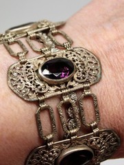 Antique Vtg 800 Silver Filigran Depose Bracelet with Purple Stones