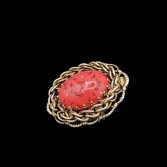 Gold Tone Brooch Pin Pendant Dyed Pink Howlite Stone Rope Twisted Frame 1″