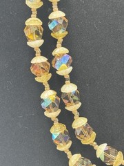 Vintage VENDOME MCM AB Crystal Double Strand Necklace Cream Color Bead Caps 16″